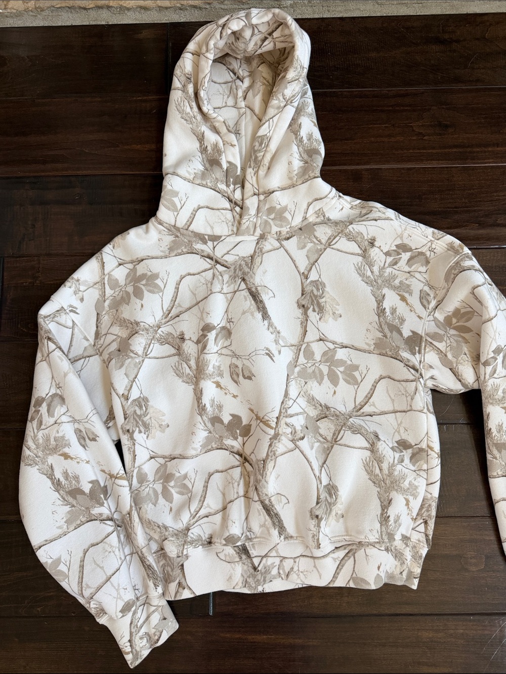 Abercrombie x-small Cream & Taupe camo Print Hoodie excellent condition like new